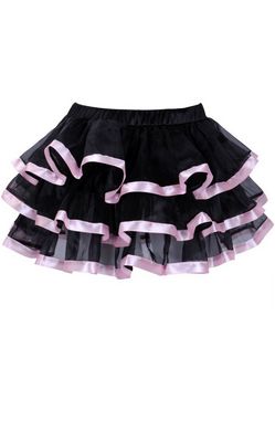 Black Tulle Mini Skirts With Layers and Pink Edging